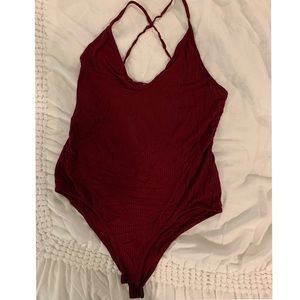 Maroon ribbed bodysuit